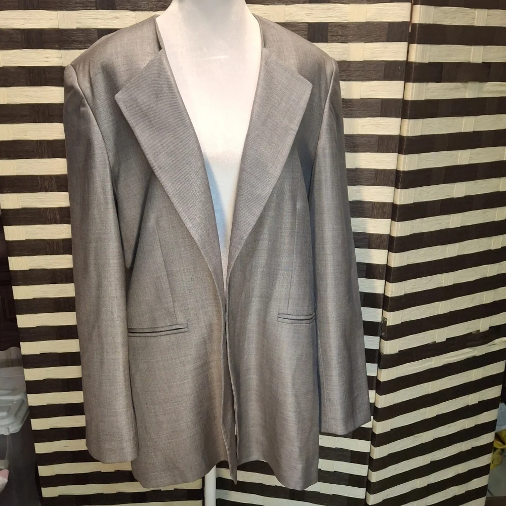 RAEY Blazer Open-Front Grey Long Sleeve Virgin Wool Silk   Women Size UK12 / US8 - Picture 3 of 16